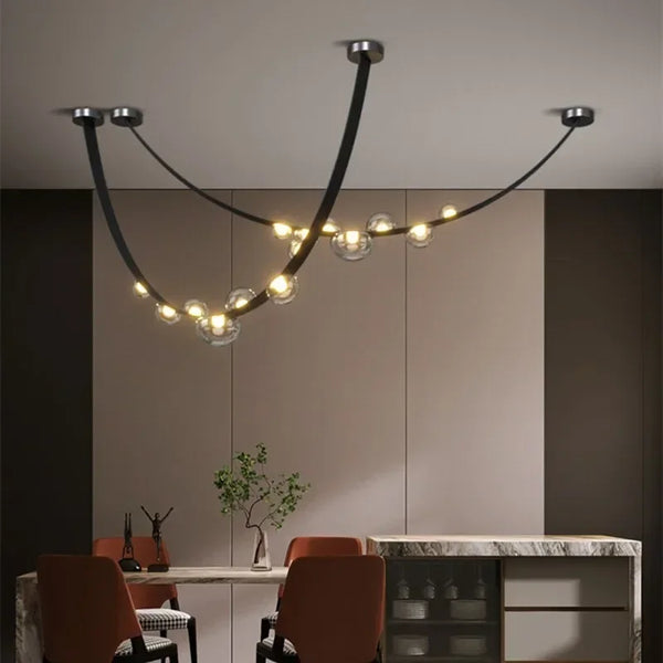 Nordic minimalist LED pendant light in leather and glass