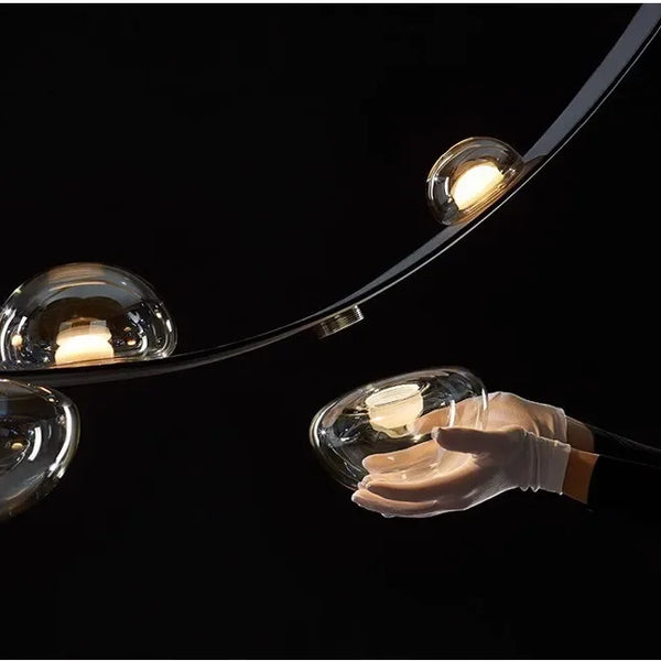 Nordic minimalist LED pendant light in leather and glass