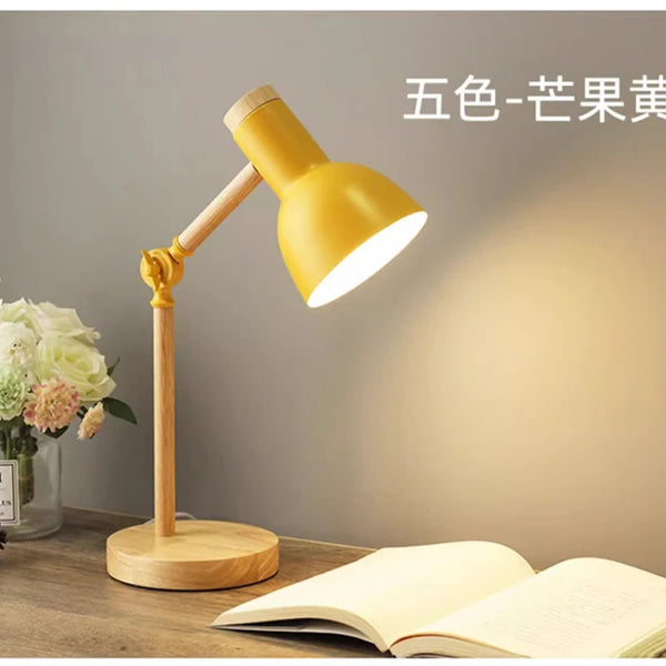 Creative Nordic Table Lamp Wooden Art LED Turn Head Simple Bedside Desk Light/Eye Protection Reading&Bedroom Study Lamp