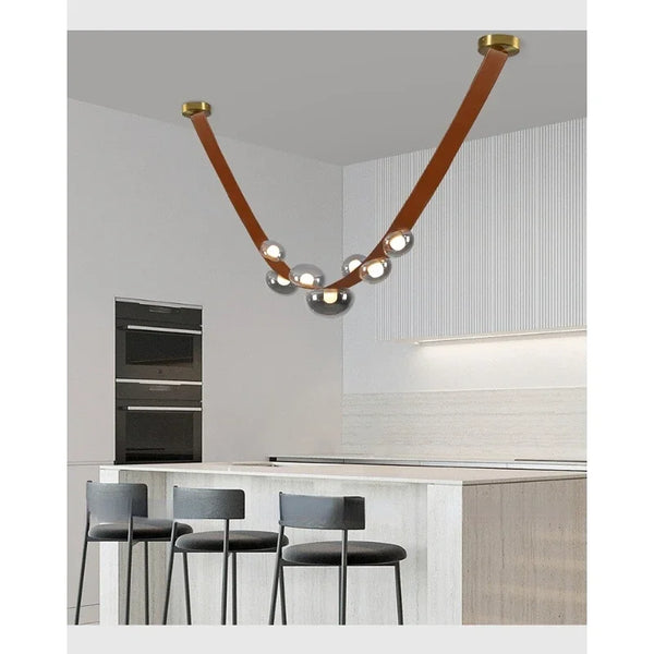 Nordic minimalist LED pendant light in leather and glass
