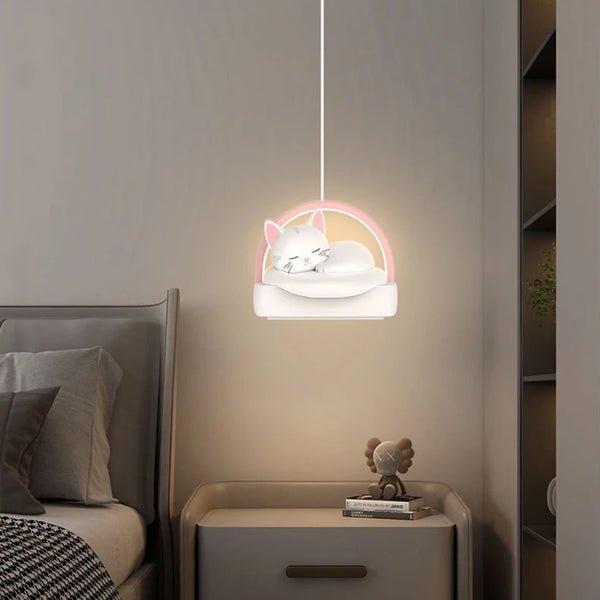 Bedside pendant lamp with cat lights