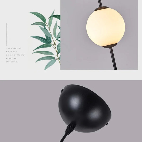 Modern LED pendant light with white glass sphere, interior decoration accessory