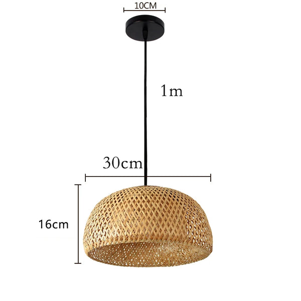 38cm Bamboo Pendant Light, Natural Rattan, Wicker, E27, LED, Chandelier, Lampshade, Handwoven,