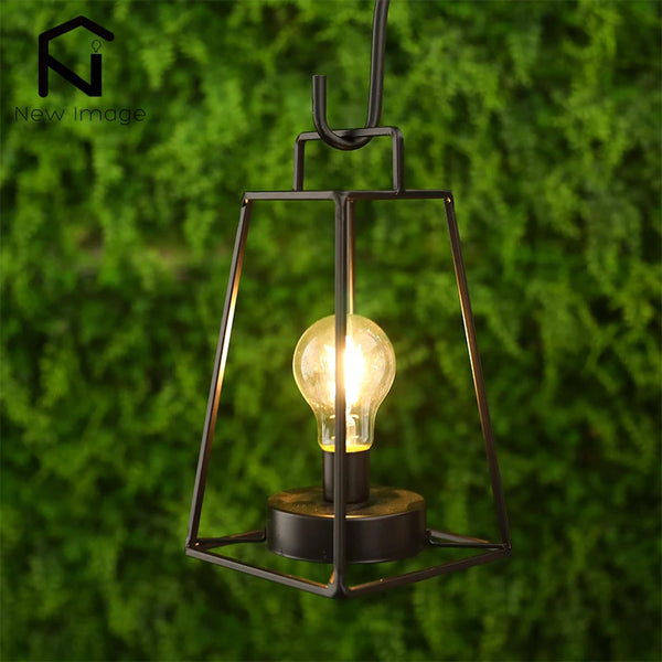Retro Geometric Candle Holder, Black Iron Cage Table Lamp, Cordless, Battery Powered, Metal Crafts