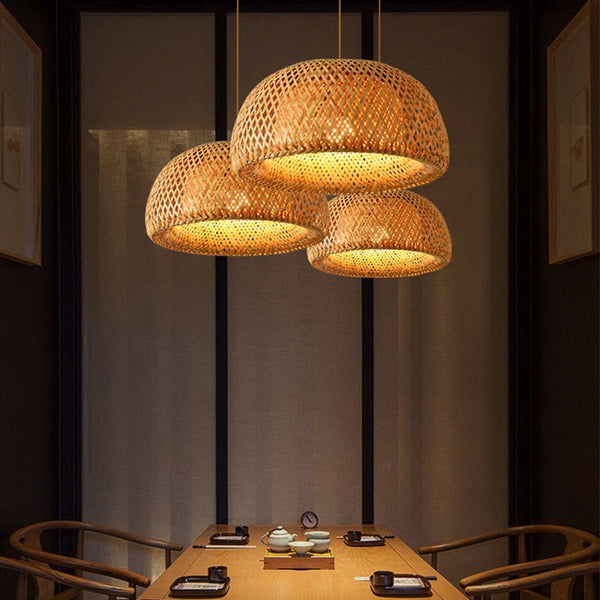 38cm Bamboo Pendant Light, Natural Rattan, Wicker, E27, LED, Chandelier, Lampshade, Handwoven,