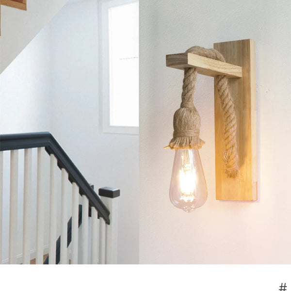 Wooden wall lamp with hemp rope Retor 110V 220V