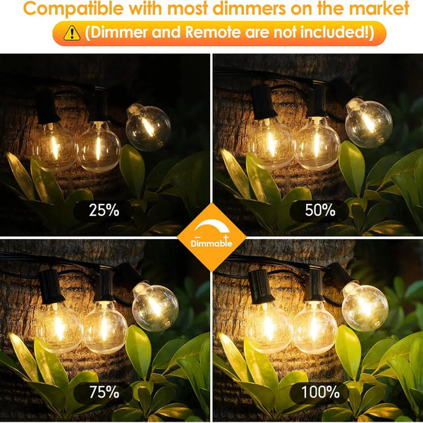ST38/G40 Dimmable LED Outdoor String Lights – Connectable Warm 2700K Lighting for Porch & Backyard Ambience