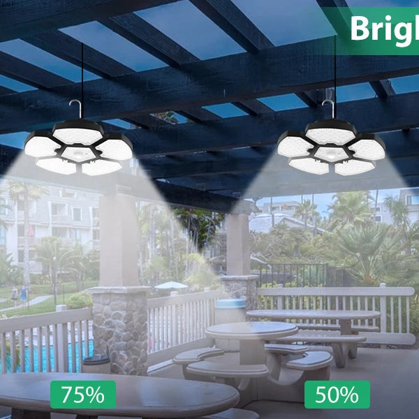 Solar warehouse light with 156 LEDs, solar pendant for indoor and outdoor areas