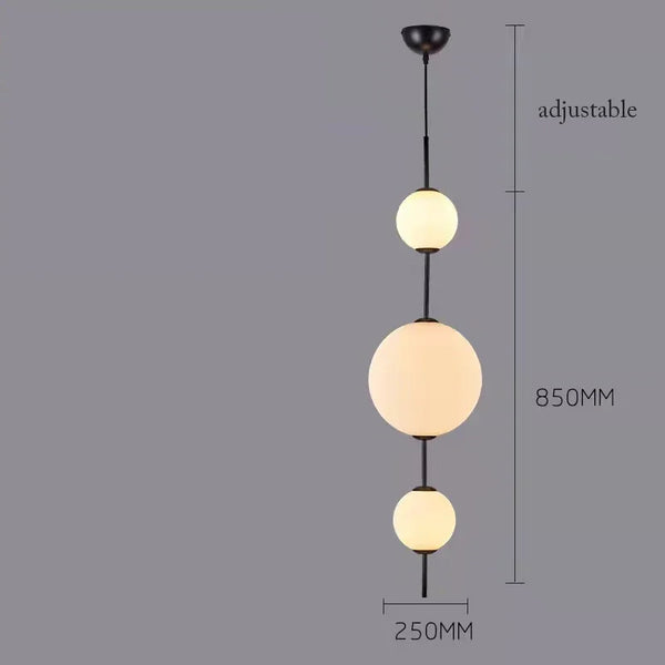 Modern LED pendant light with white glass sphere, interior decoration accessory