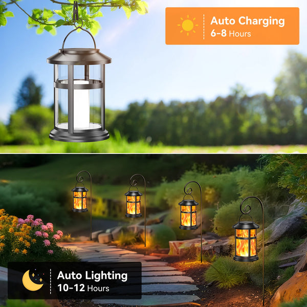 2/4-Pack Solar Flame LED Lanterns β 2 Modes Outdoor Lighting for Yard, Garden & Camping