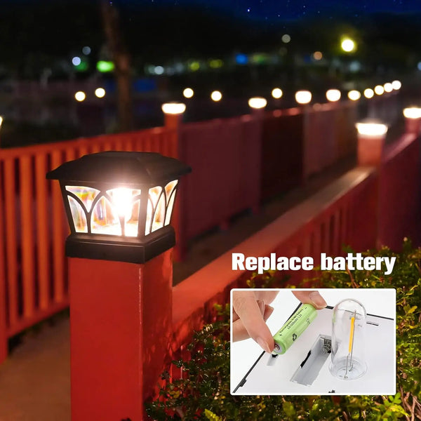 4 Pack Outdoor Solar Post Lights with Edison LED Bulbs, 2 Brightness Settings for Garden Fence, Deck, Patio, Fits 4x4 6x6 Posts
