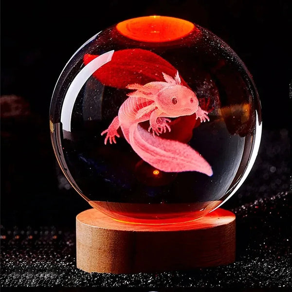 Laser Engraved 3D Axolotl Crystal Ball