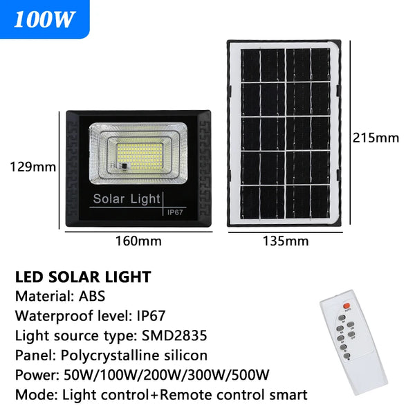 LED Solar Light 100w 200w 300w 500w Powerful Waterproof Outdoor Garden Solar Reflector Spotlights With Remote Control Solar Lamp
