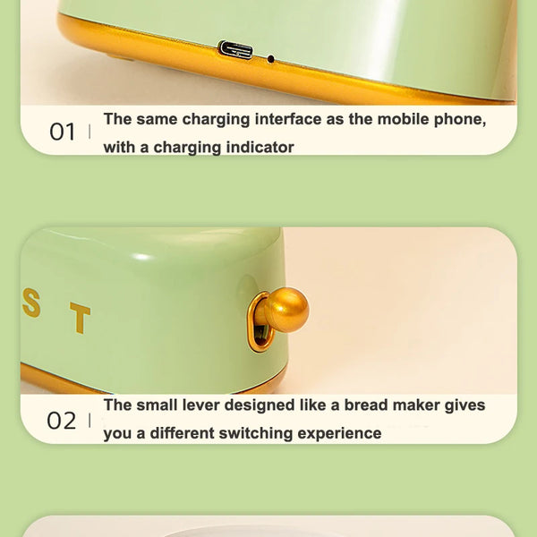 Portable LED Night Light with Timer and Cartoon Toast Bread