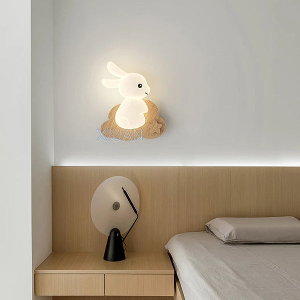 Nordic solid wood rabbit style wall lamps