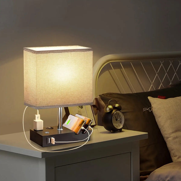 Bedside lamp with two fast USB charging ports, fully dimmable bedside table lamp