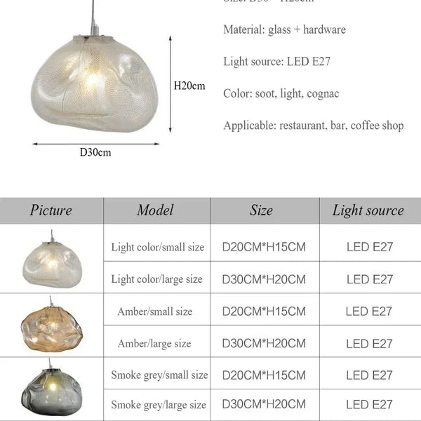 Smoky gray glass pendant light with modern cloud design, decorative blown glass pendant light