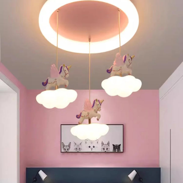 Cloud-shaped unicorn chandelier