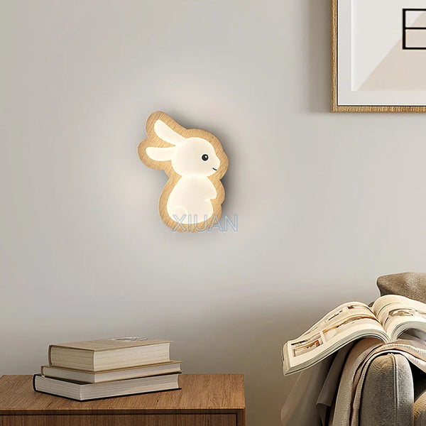 Nordic solid wood rabbit style wall lamps