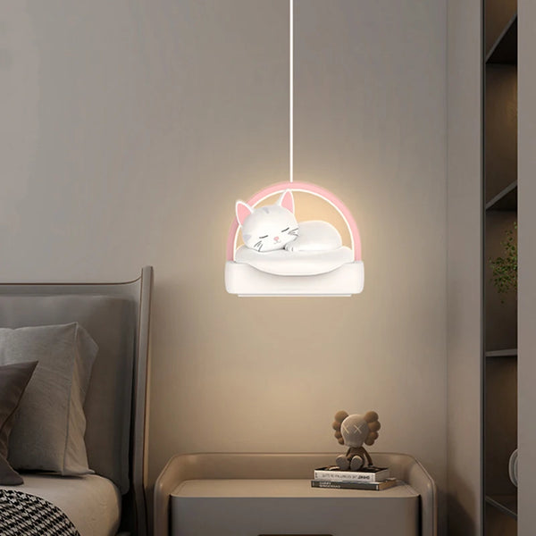 Bedside pendant lamp with cat lights