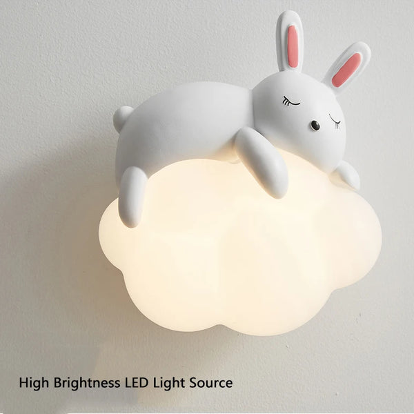 Romantic wall lamps in the shape of a rabbit and a bear, moon