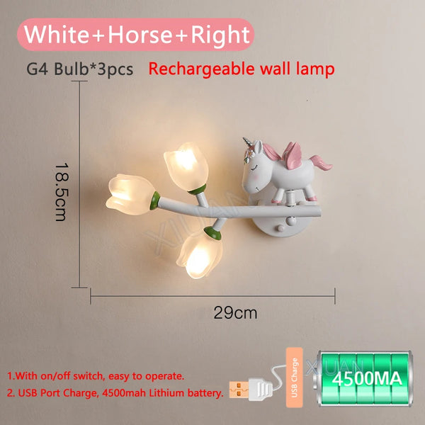 Cartoon Rechargeable Battery Wall Lamps Resin Animal
