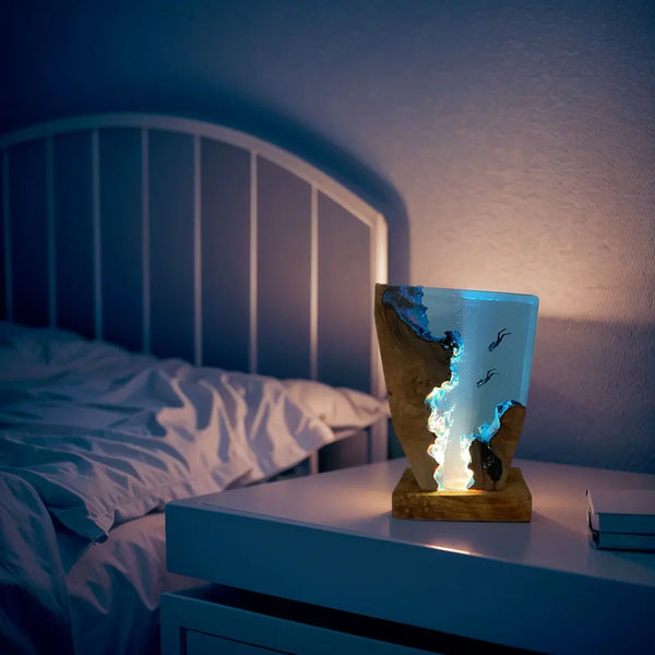 Resin table lamp with deep-sea exploration organisms