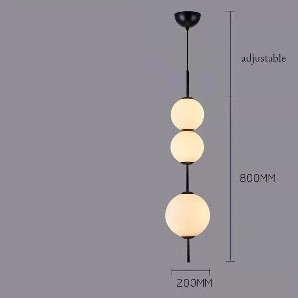 Modern LED pendant light with white glass sphere, interior decoration accessory