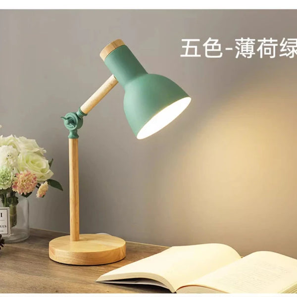 Creative Nordic Table Lamp Wooden Art LED Turn Head Simple Bedside Desk Light/Eye Protection Reading&Bedroom Study Lamp