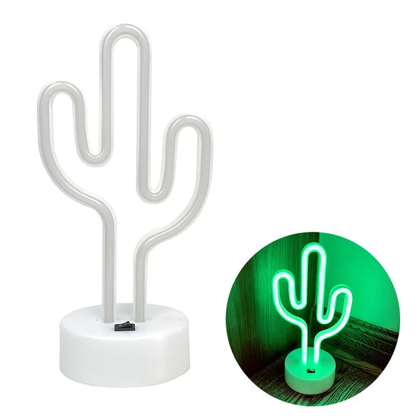 LED table lamp with cactus shaped neon lights, battery and USB powered