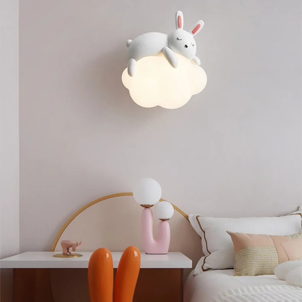 Romantic wall lamps in the shape of a rabbit and a bear, moon