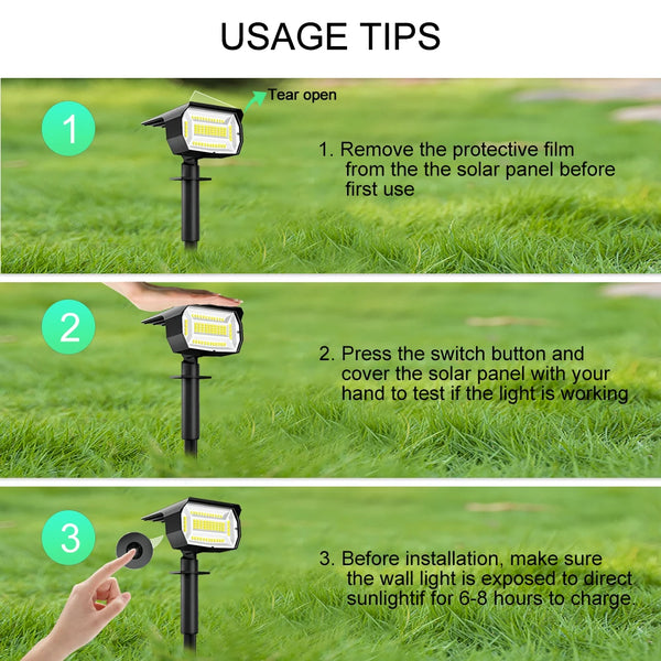 72/68 LED Solar Flood Lights Outdoor IP65 Waterproof 3 Modes Solar Garden Light Outdoo