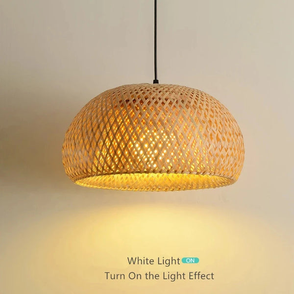 38cm Bamboo Pendant Light, Natural Rattan, Wicker, E27, LED, Chandelier, Lampshade, Handwoven,