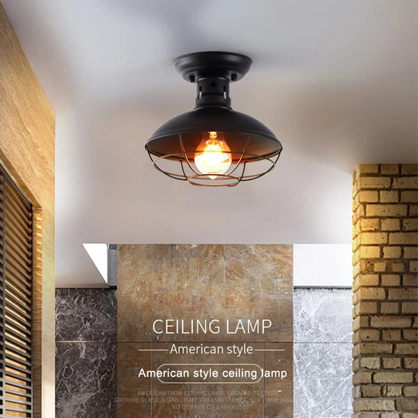 Retro Industrial Ceiling Light with Iron Bar β E27
