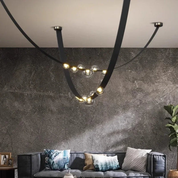 Nordic minimalist LED pendant light in leather and glass