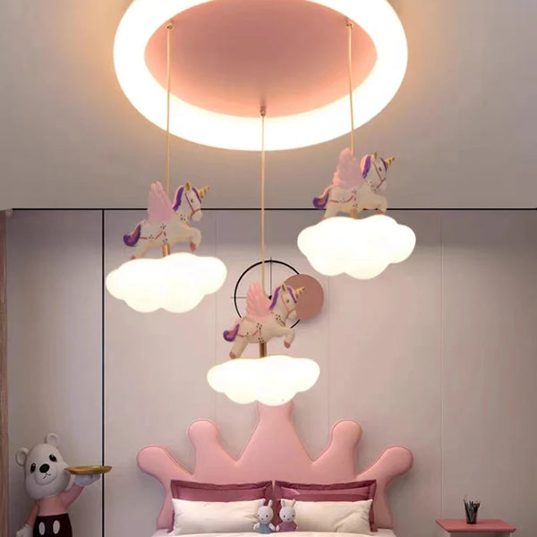 Cloud-shaped unicorn chandelier