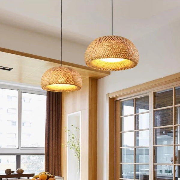 38cm Bamboo Pendant Light, Natural Rattan, Wicker, E27, LED, Chandelier, Lampshade, Handwoven,
