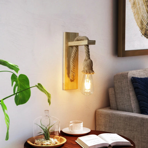 Wooden wall lamp with hemp rope Retor 110V 220V