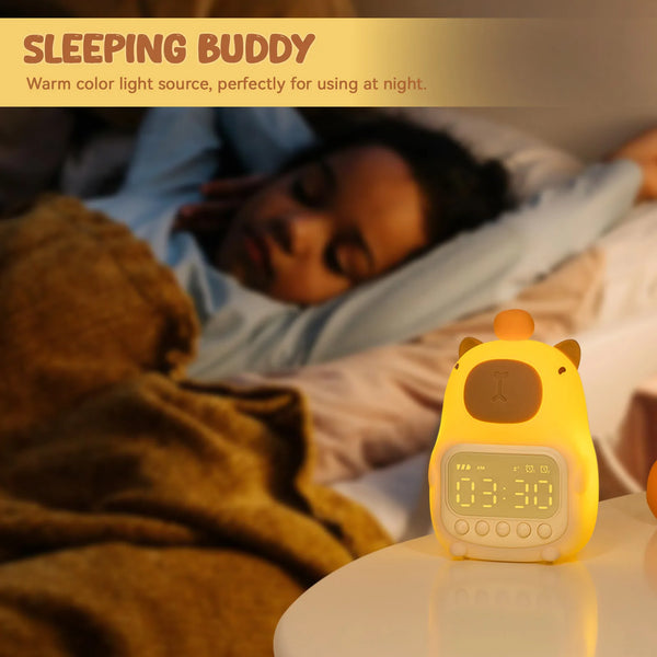 Cute Rechargeable Kids Alarm Clock, Night Light, Ringtone, Snooze, Always-on Display, Table Clock, Musical Alarm Clock, LED Clock