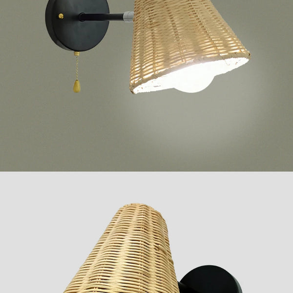 Retro Nordic rattan bedside wall lamps
