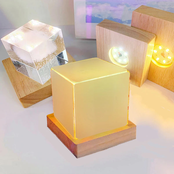 6cm Solid Wood LED Lamp Square Night Light