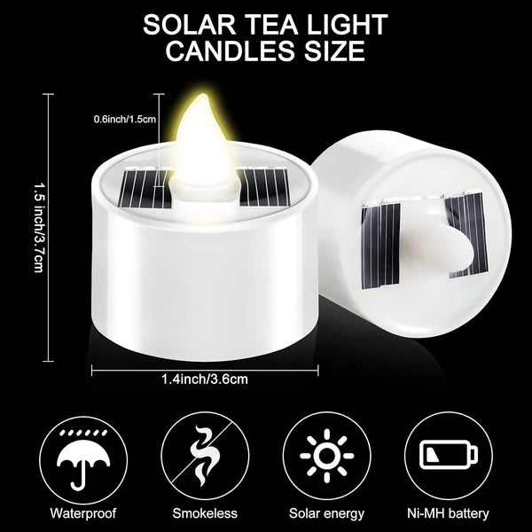 Flameless, Waterproof, Rechargeable Outdoor Solar Tea Light Candles