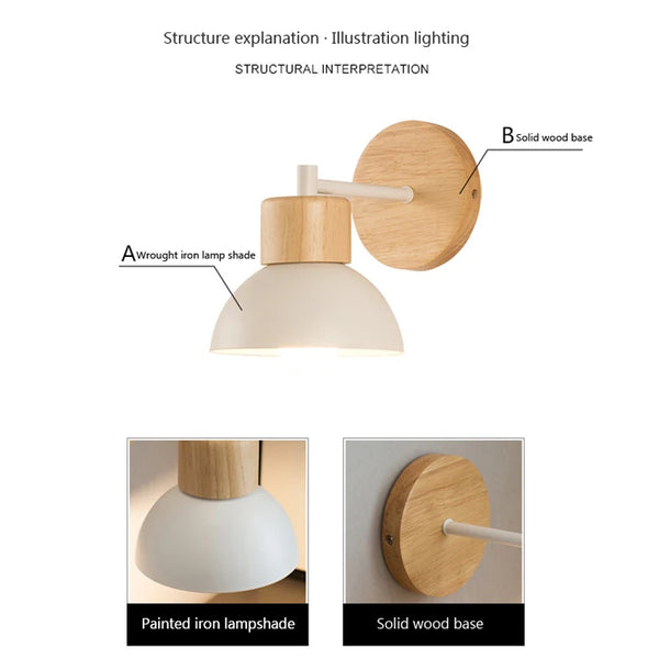 Nordic wooden LED wall lamp