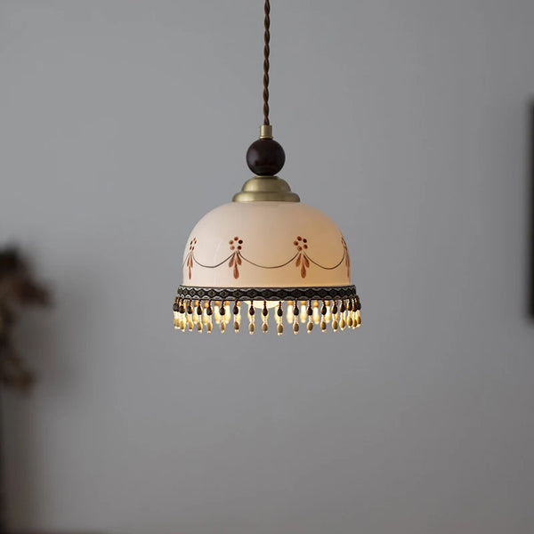 French Hand-painted Ceramics Pendant Lamp