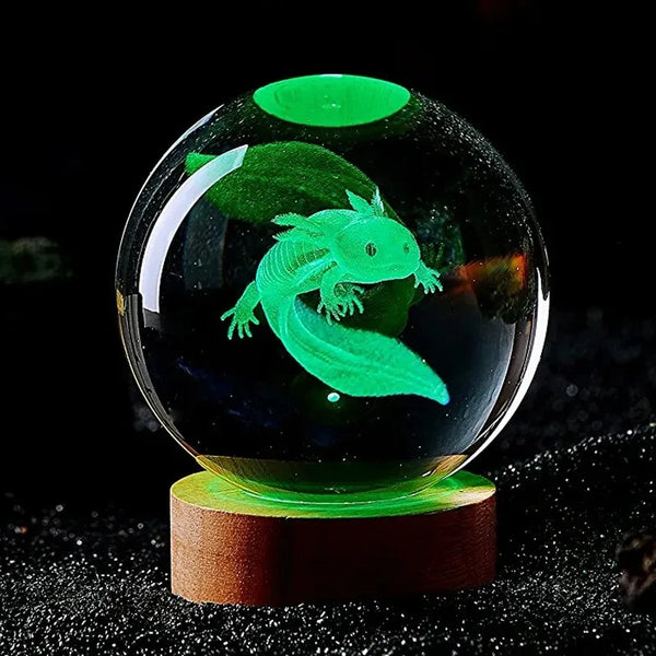 Laser Engraved 3D Axolotl Crystal Ball