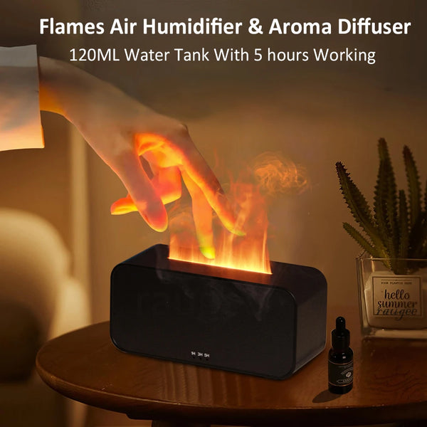 Air humidifier and aroma diffuser, essential oil humidifier, mini flame