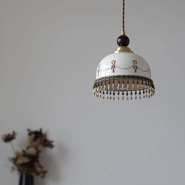 French Hand-painted Ceramics Pendant Lamp