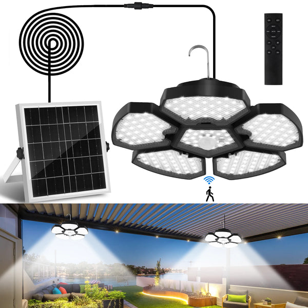 Solar warehouse light with 156 LEDs, solar pendant for indoor and outdoor areas