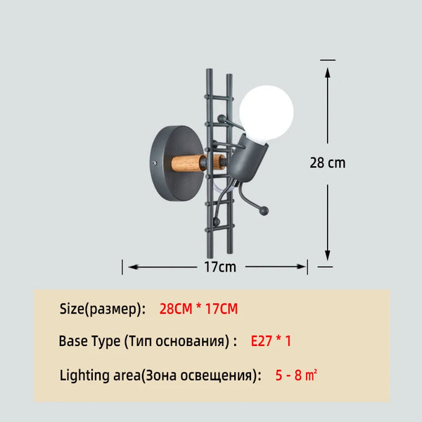 Nordic creative small wall lamp, American retro style, iron and metal lights, simple robot design wall sconce