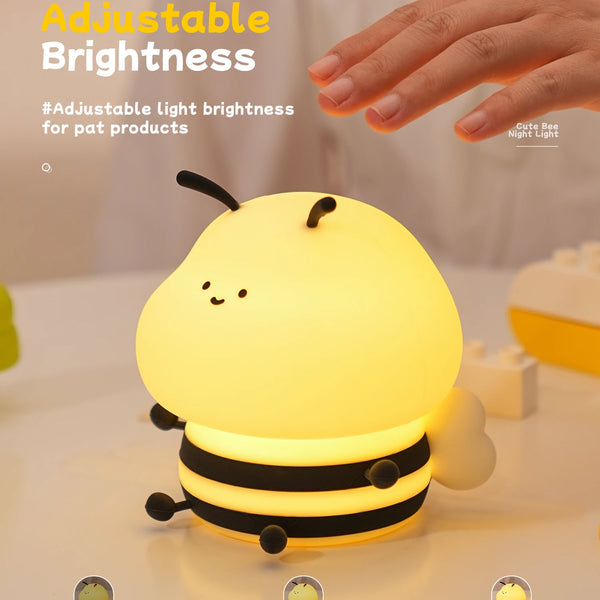 Cute Bee Design LED Night Light, Kids Silicone Lamp, Touch Sensor, Timer, USB, Rechargeable